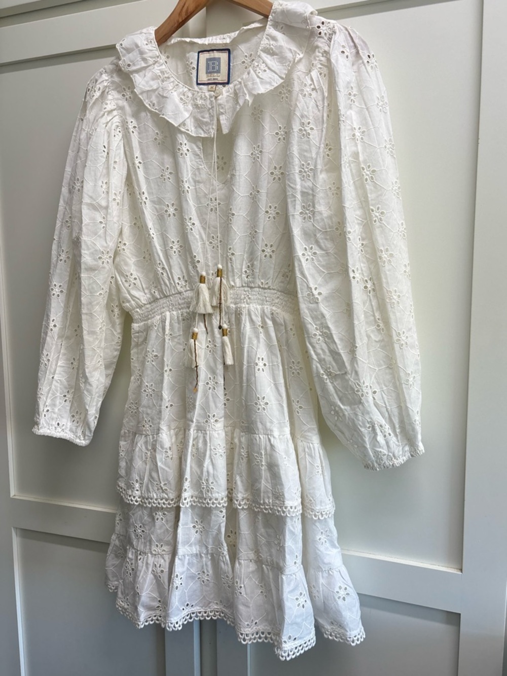 Alicia Bell Eyelet Dress medium White Boho Cottagecore Mini Ruffle Tiered - Picture 8 of 11